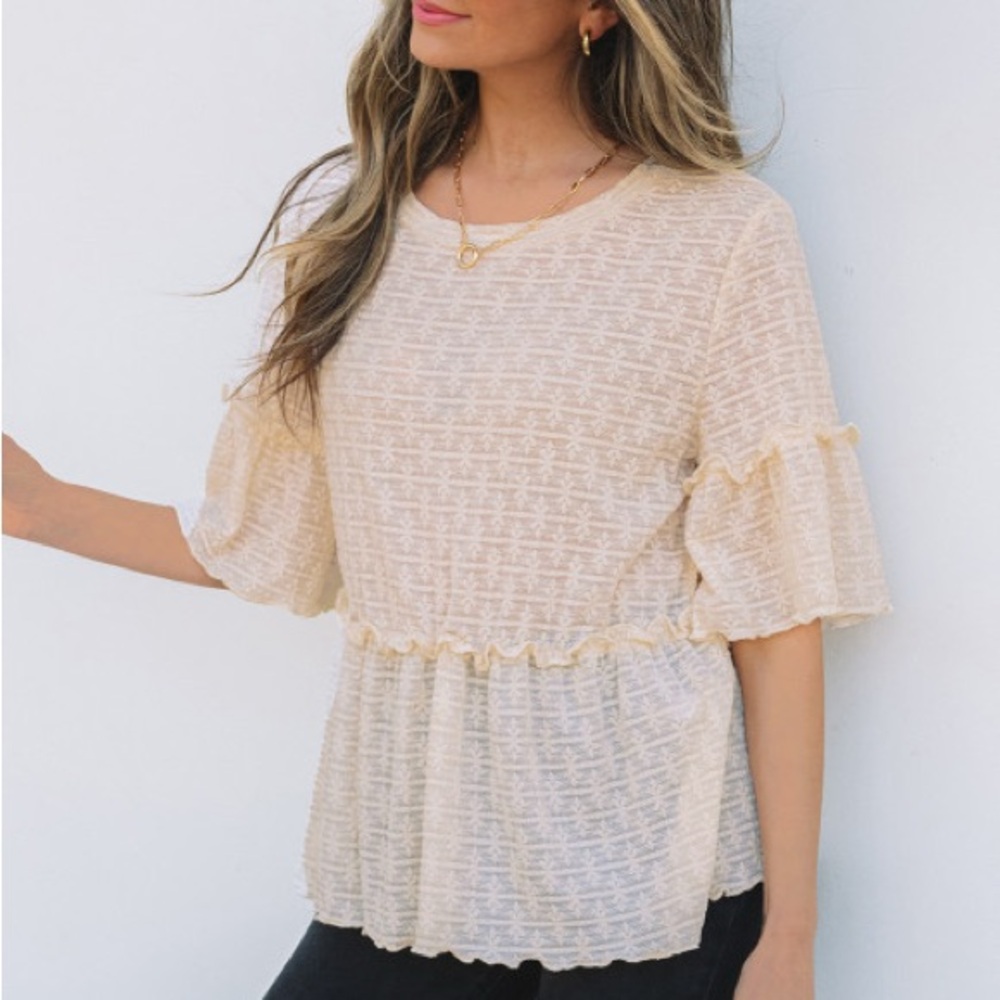 Boutique Wholesale Cream Ruffle Sleeve Top